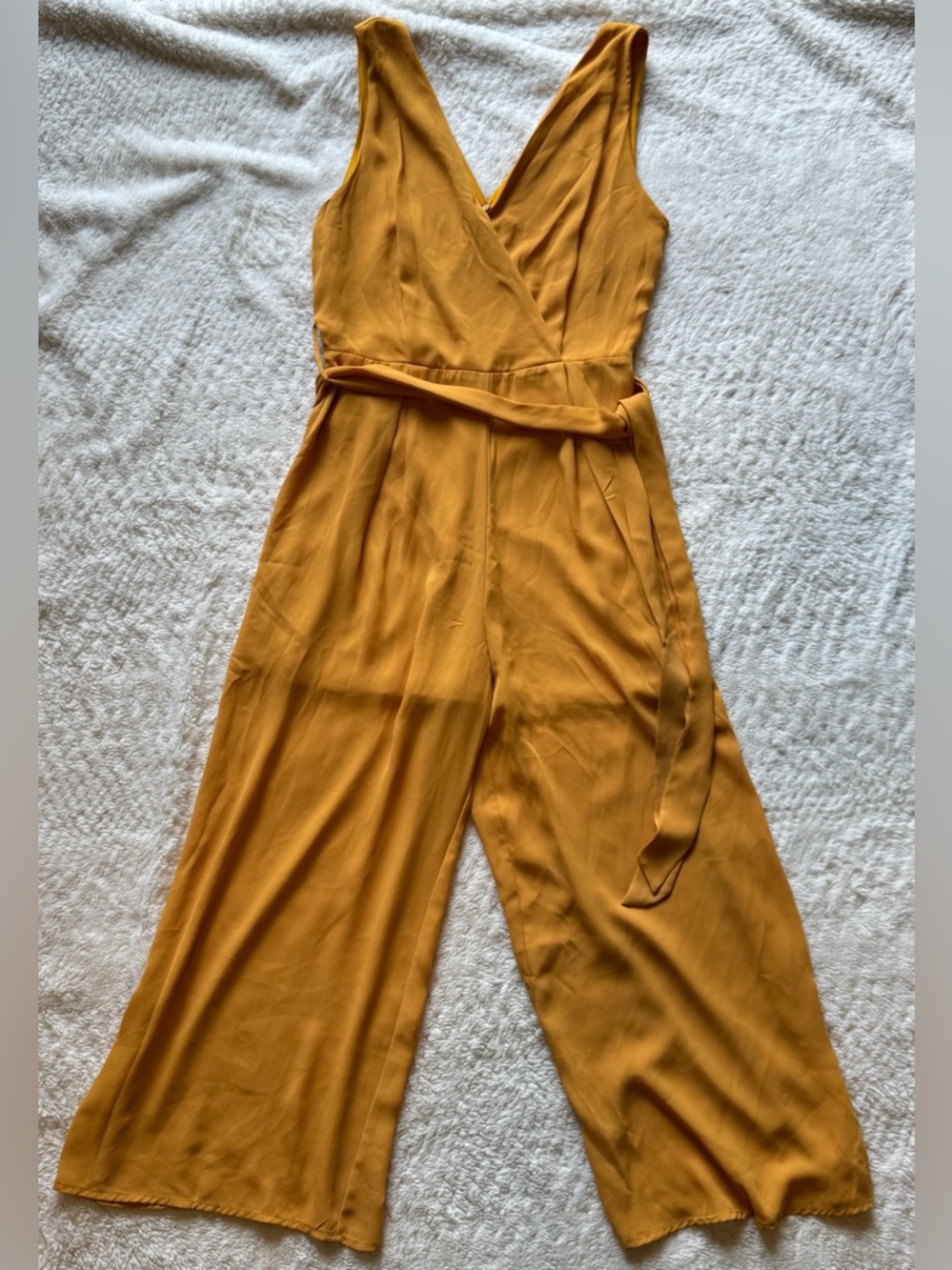 Sienna Sky Mustard Sleeveless Wrap Jumpsuit with Waist Tie